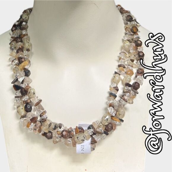 3 Strand Polished Chip Necklace | Quartz & Unidentified Stones | New - Picture 4 of 9